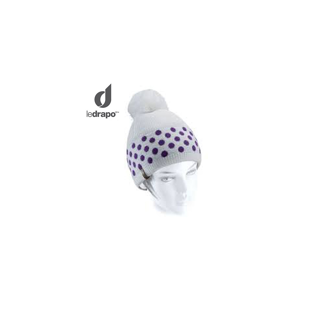 Bonnet LE DRAPO Pois Violet Blanc Femme