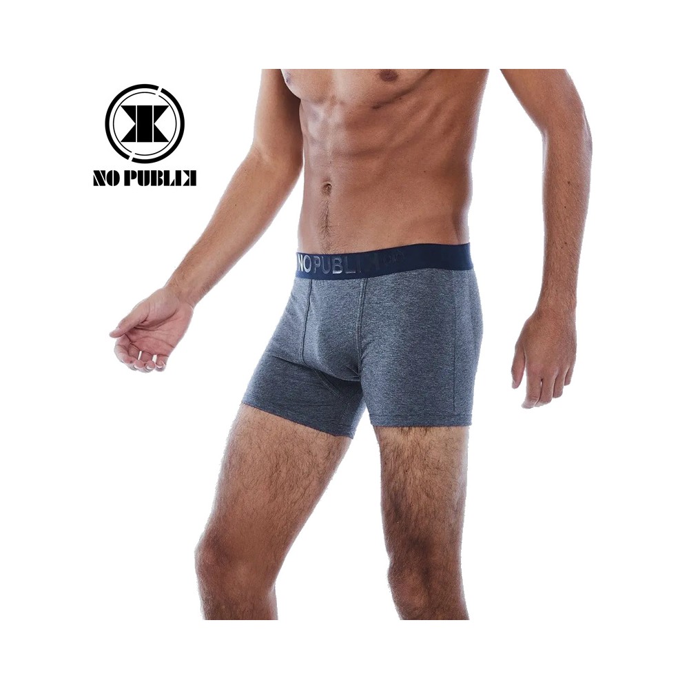 Boxer coton NO PUBLIK Logo 3D Gris/Bleu Homme