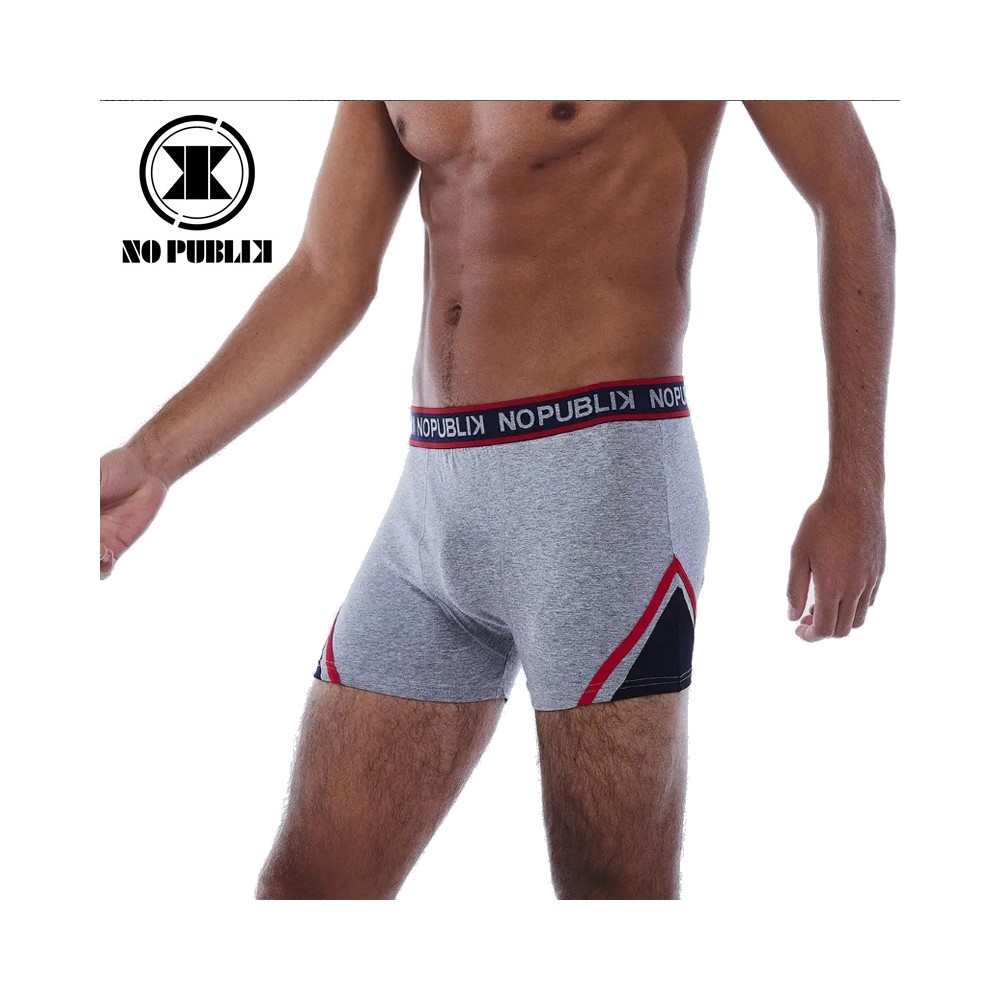 Boxer coton NO PUBLIK Graphic Gris/Bleu Homme