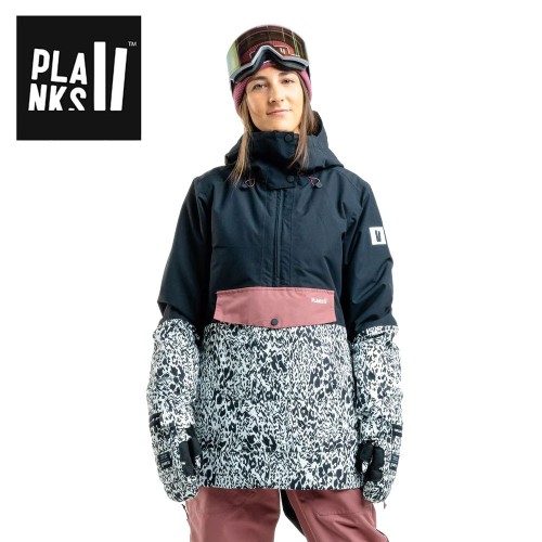 Anorak de ski Planks Overstoke Animal Bone pour femme, coupe ajustée avec
poche ventrale