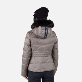 Doudoune de ski Rossignol Femme de couleur argentée, chaude (Primaloft®, duvet, laine mérino) et imperméable en déstockage