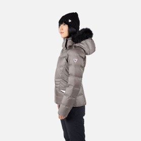 Doudoune de ski Rossignol Femme de couleur argentée, chaude (Primaloft®, duvet, laine mérino) et imperméable en déstockage