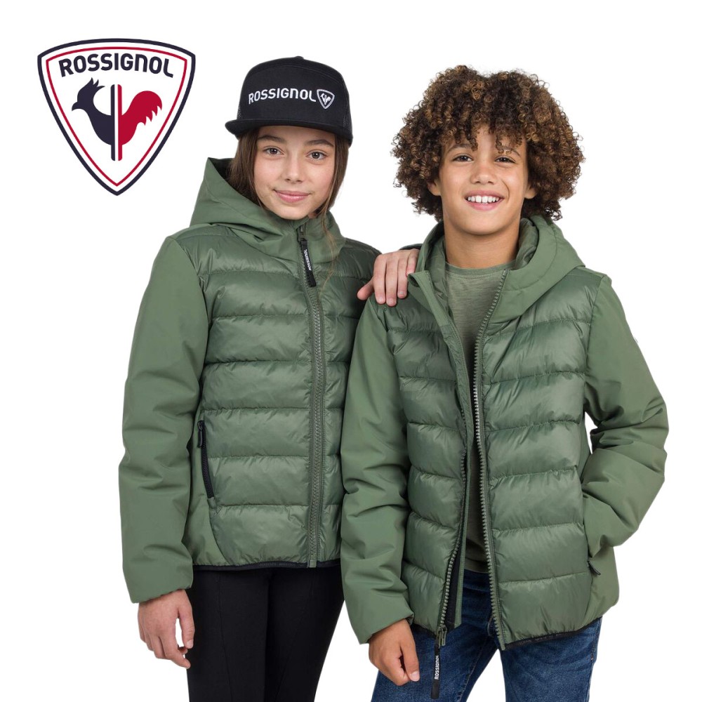 veste hybride verte pour la ville avec effet doudoune pour fille et garcon - tissu imperméable et stretch - en déstockage