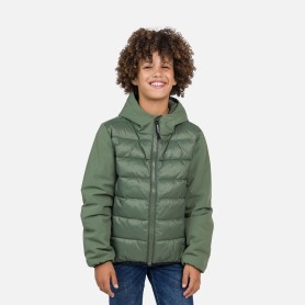 veste hybride verte pour la ville avec effet doudoune pour fille et garcon - tissu imperméable et stretch - en déstockage