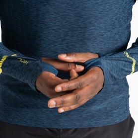 Couche intermédiaire demi-zippée bleue homme Power Up II: tissu recyclé, respirant et extensible, à prix réduit