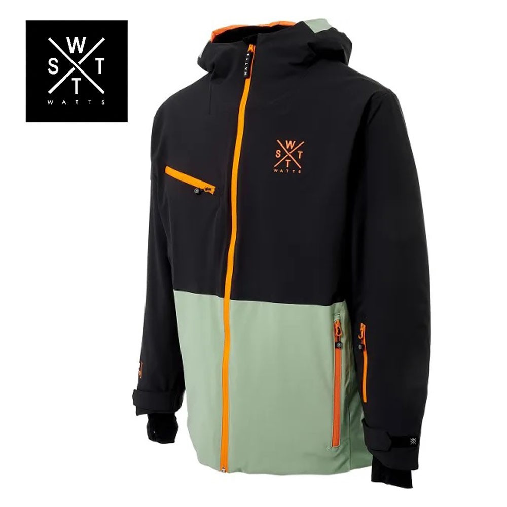Veste de ski Watts pour homme noir et vert sauge pour le ski et le snowboard - en déstockage