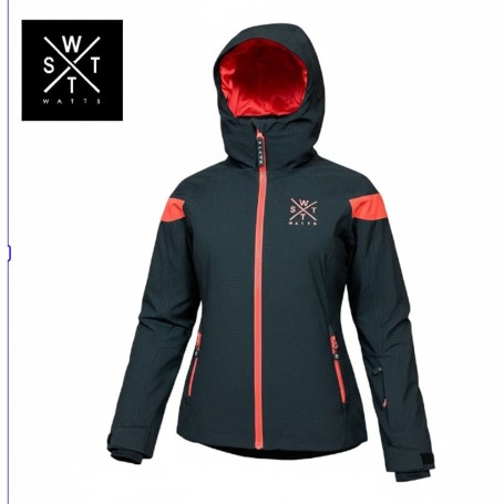 Veste de ski WATTS 2 Ice Noir carbone/Rose fluo Junior