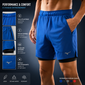 Short de running MIZUNO Core 7.5 Inches 2 in 1 Bleu Homme