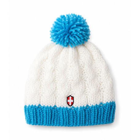 Bonnet de ski Croix de Savoie Pompon Blanc/Bleu Unisexe