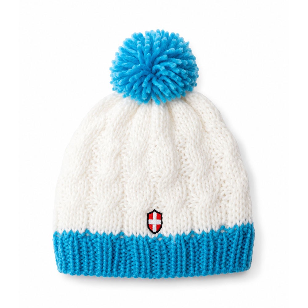 Bonnet de ski Croix de Savoie Pompon Blanc/Bleu Unisexe