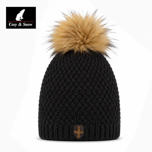 Bonnet de ski Pompon COSY & SNOW Nina Noir Femme