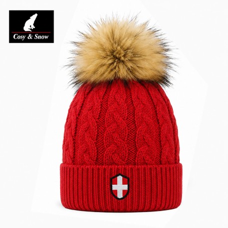 Bonnet de ski Pompon COSY & SNOW Steph Rouge Femme