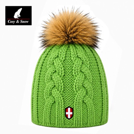 Bonnet de ski Pompon COSY & SNOW Eden Vert Fluo Femme