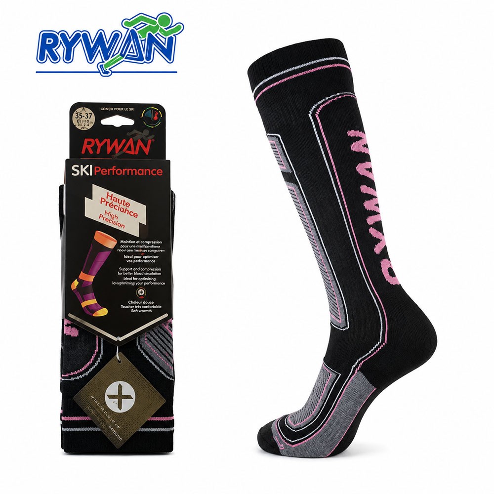 Chaussettes RYWAN Bio-Ceramic de ski Noir / Gris / Rose Femme