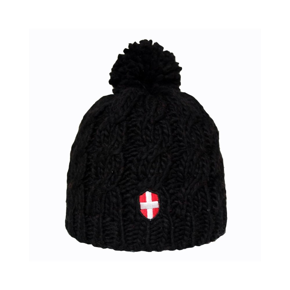 Bonnet de Ski Croix de Savoie Pompon Noir Unisexe