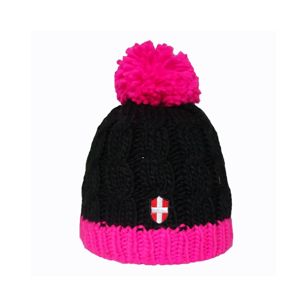 Bonnet de ski Croix de Savoie Pompon Noir/rose Unisexe