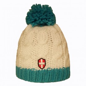 Bonnet de ski Croix de Savoie Pompon Blanc/Bleu Unisexe