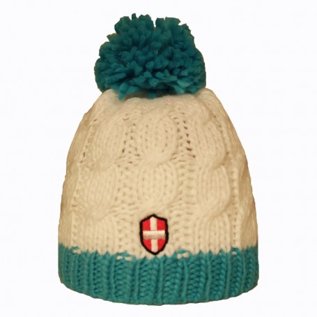 Bonnet de ski Croix de Savoie Pompon Blanc/Bleu Unisexe