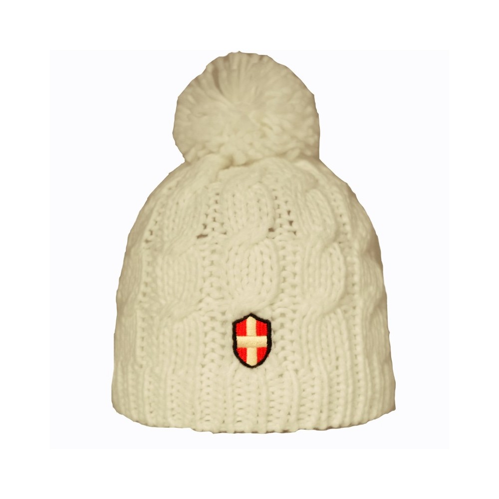 Bonnet de Ski Croix de Savoie Pompon Blanc Unisexe