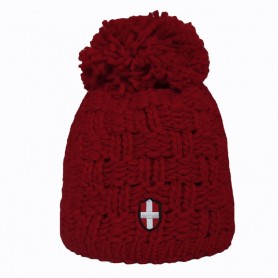 Bonnet de ski Croix de Savoie Gros Pompon Rouge Unisexe