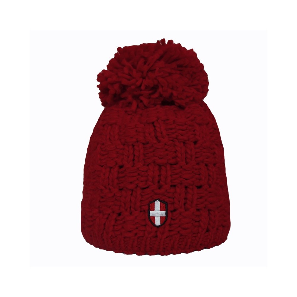 Bonnet de ski Croix de Savoie Gros Pompon Rouge Unisexe