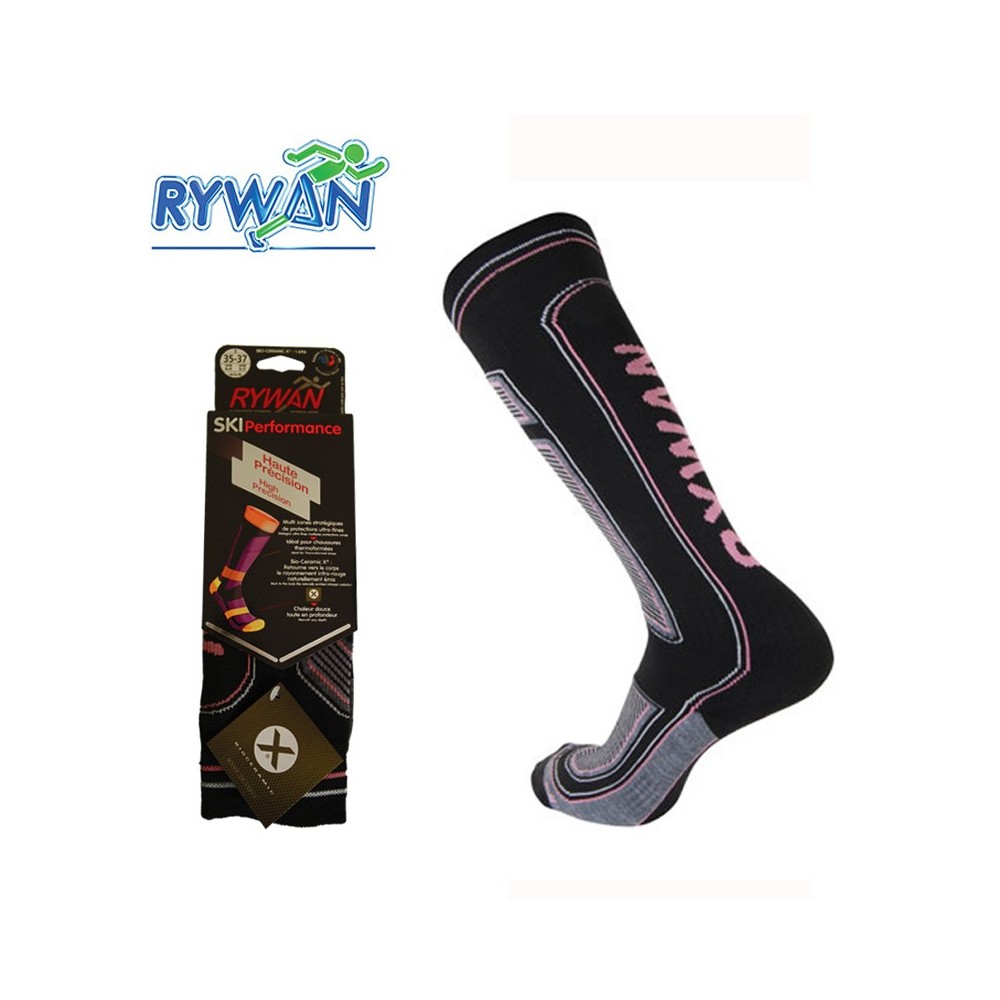 Chaussettes RYWAN Bio-Ceramic de ski Noir / Gris / RoseFemme
