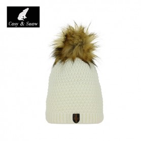 Bonnet de ski Pompon Cosy&Snow Nina Naturel Unisexe Blanc écru