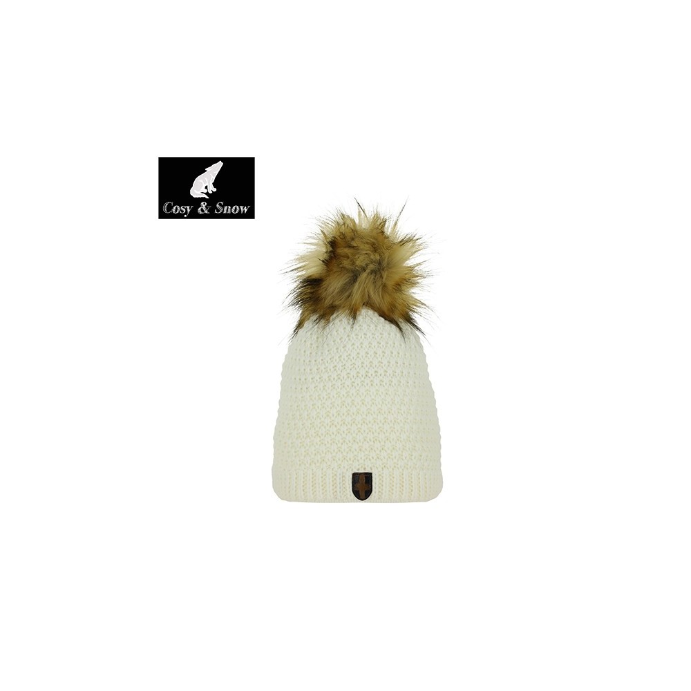 Bonnet de ski Pompon Cosy&Snow Nina Naturel Unisexe Blanc écru