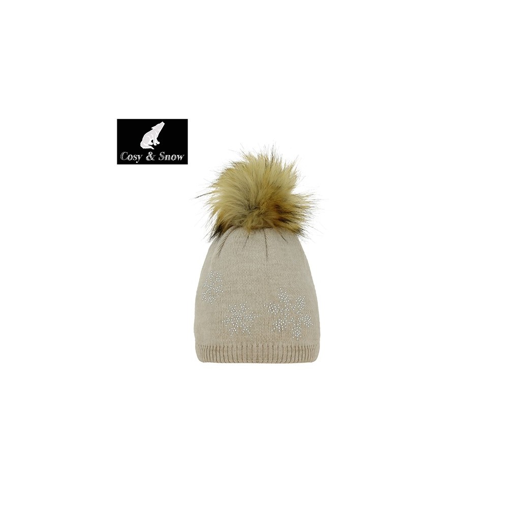 Bonnet femme écru avec pompom