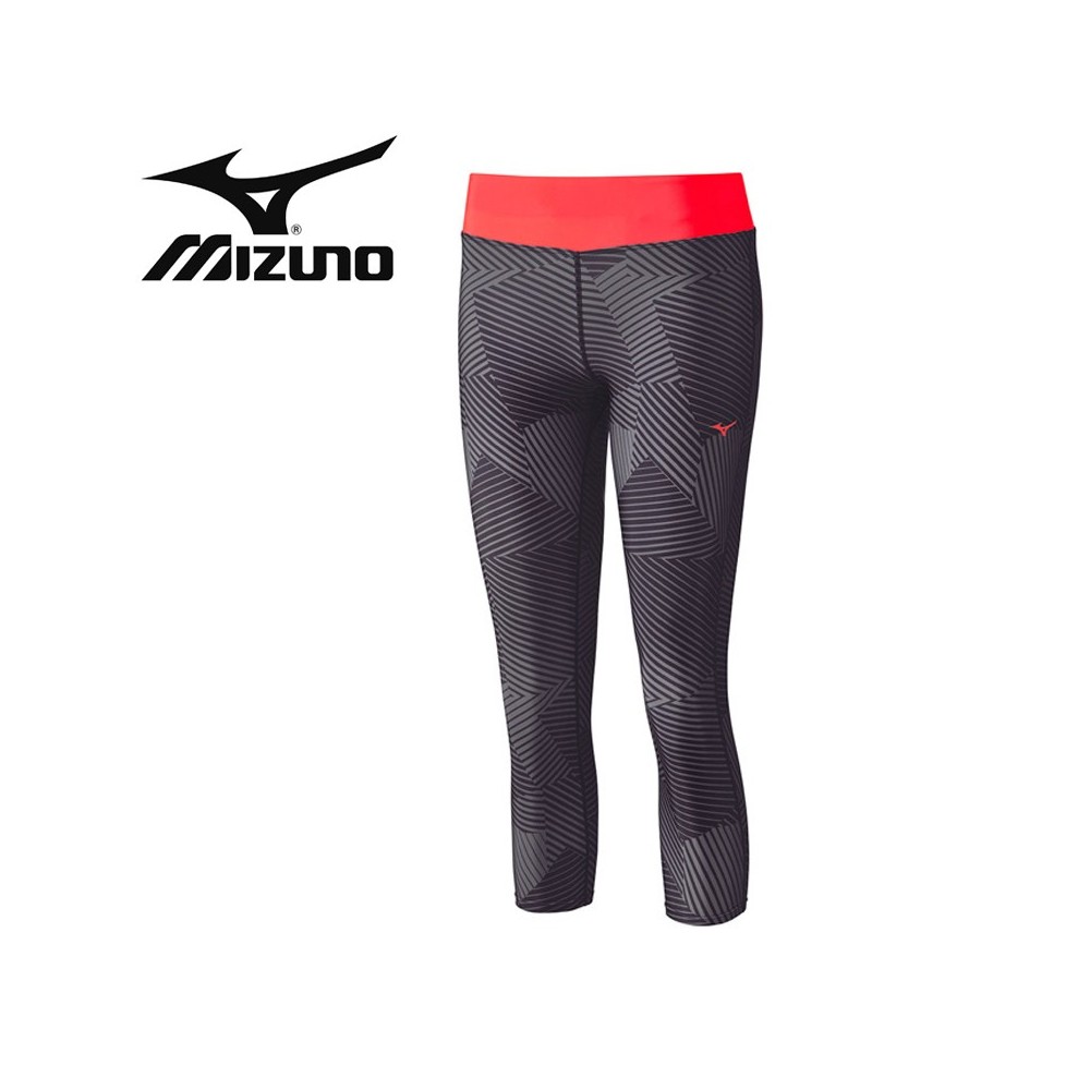 Collant MIZUNO Phenix 3/4 Tights Noir rayé Femme