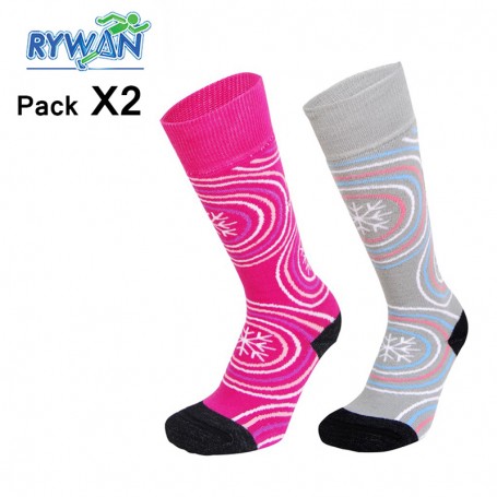 Chaussettes RYWAN Lot Ski Girls Rose / Gris Junior (2 paires) Chaussettes RYWAN Lot Ski Girls Rose / Gris Junior (2 paires)